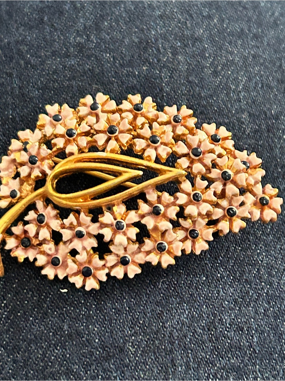 4/$100 Gold-Tone Pink Floral Cluster Brooch with Black Accents